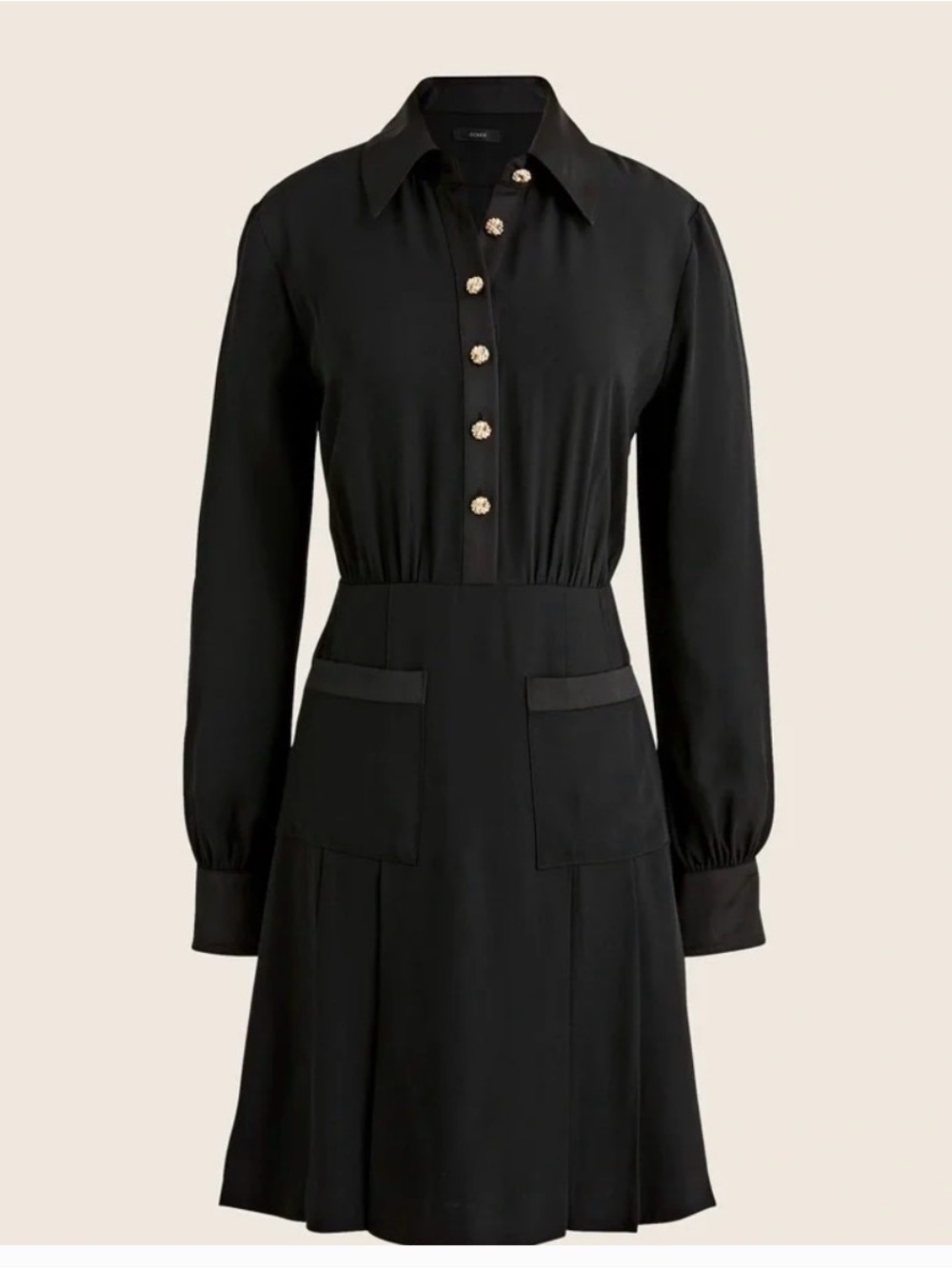 J. Crew Black Long-Sleeve Shirt Dress with Gold-Tone Buttons